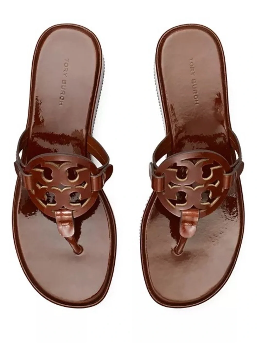 NIB Tory Burch Miller Leather Wedge 25mm Sandals Russet Brown Size 7.5
